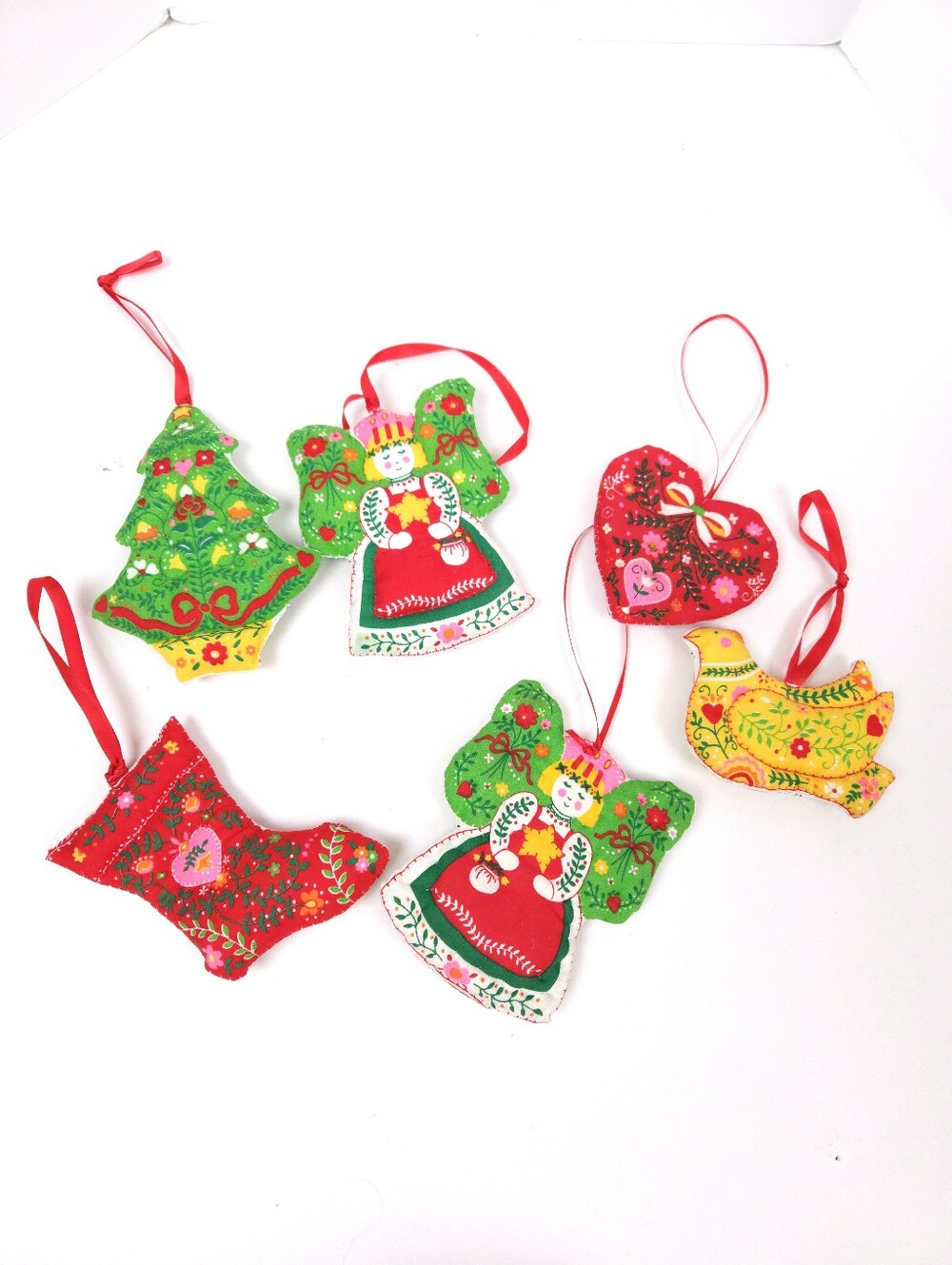 Vintage Hand Made Scandinavian Christmas Tree Ornaments Fabric Stuffed Figurines